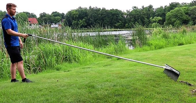 Rake Zilla | Extra-Large Heavy-Duty Lake and Pond Aquatic Weed Rake – 40" Wide Head with 9" Tines | Includes Detachable Float Kit & 25 ft Rope for Scooping, Skimming, and Easy Cleanup in Lakes & Ponds