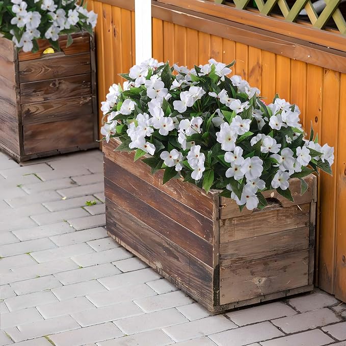 Artificial Flowers for Outdoors Silk Impatiens Flowers Faux Flowers Impatien Bushes Artificial Impatiens for Pot Patio Lawn Garden Hanging Basket Porch Decor (8, White)