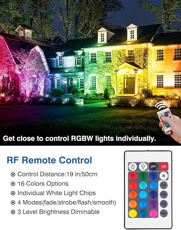 Halloween RGB Spot Lights Outdoor, Color Changing LED Landscape Lights with Remote Control IP65 Waterproof Landscape Lighting with Plug for Yard Tree Path Garden Decorative, 6 Pack