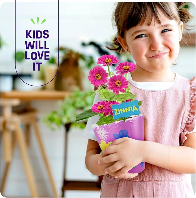 Dan&Darci Paint & Plant Stoneware Flower Gardening Kit - Gifts for Girls & Boys Ages 8-12 - Kids Arts & Crafts Project Birthday Gift, STEM Activity for Age 8, 9, 10, 11 & 12 Year Old Girl