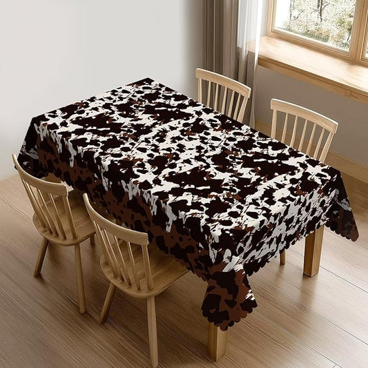 Cow Fur Table Cloth for Rectangle Dining Tables, Reusable Beige Brown Cowhide Tablecloths Decoration Western Farm Animal Fur Cow Skin Brown Table Cover for Kitchen,Holiday,Party, 54x72 Inch