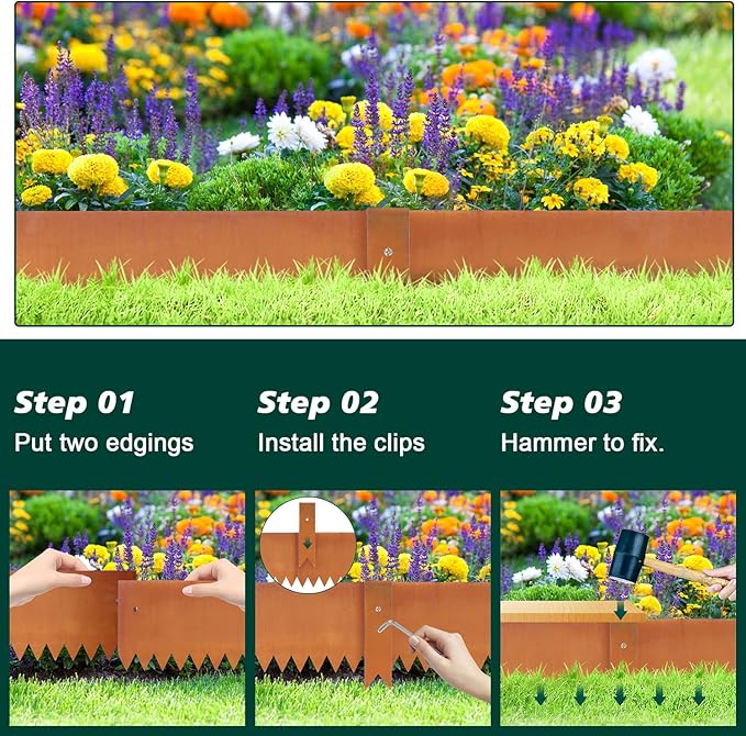 Corten Steel Landscape Edging Steel Landscaping Edging Metal Garden Edging Lawn Edge Border Rust Patina 40 Inch Strips 6 Inch Depth Hammer-in for Outdoor Yard Lawn Flower Plant 6 pcs