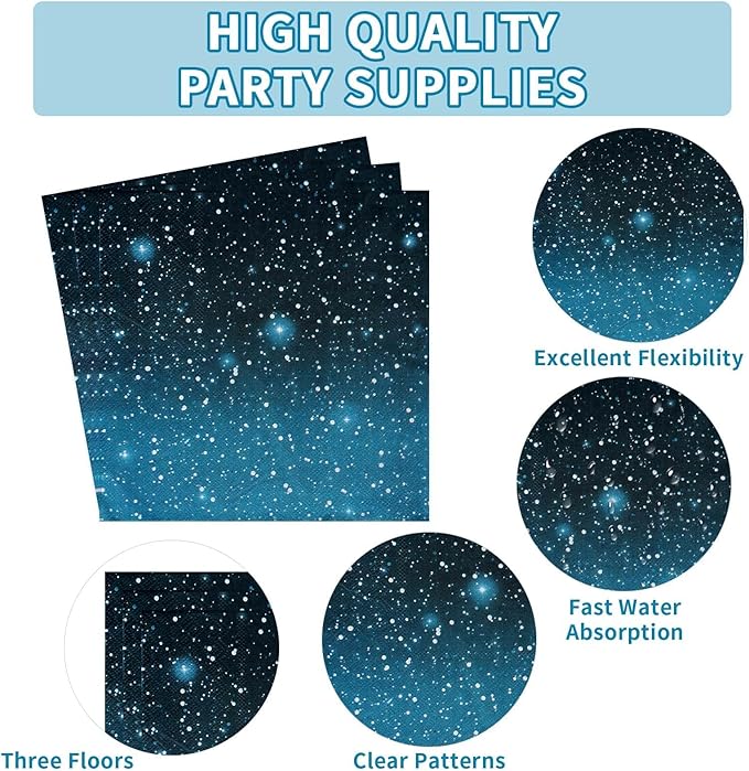 96Pcs Galaxy Party Supplies Iridescent Space Stars Birthday Plates and Napkins Tableware Sets Blue Starry Night Sky Decorations Favors for Mens Boys Baby Shower Galaxy Theme Party Decor Serves 24