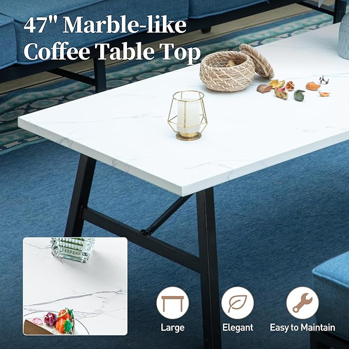 6 Piece Metal Outdoor Patio Furniture Set, Patio Conversation Sets 1 3-Seater Sofa, 2 Swivel Chair, 2 Leg Chair with 5.75" Thick Cushion and Coffee Table, Backyard Furniture Set, Navy