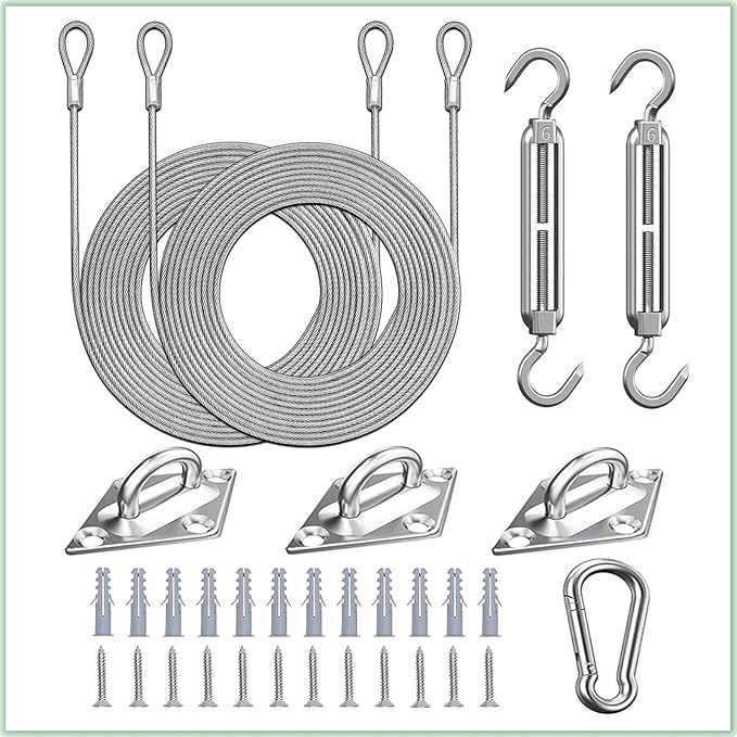 32 Pcs Shade Sail Hardware Kit with 304 Stainless Steel Wire Rope Cable for Triangle Shade Sail Installation,6 inch Sun Shade Sail Hardware for Garden,Outdoors,DIY Crafts