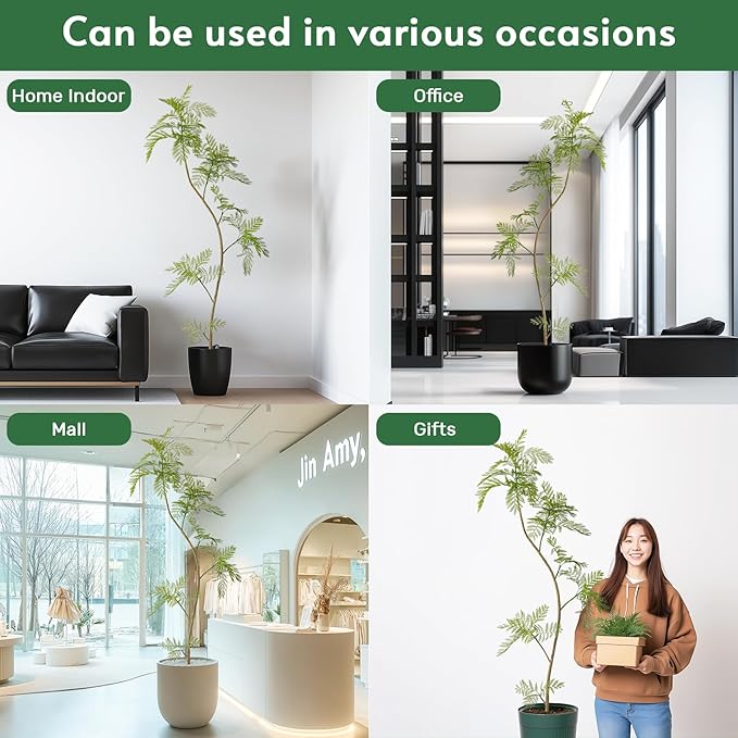 7.2FT Artificial Tree Fake Jacaranda Tree,Faux Tall Tree Lifelike Green Leaves Large Plants Indoor Fake Trees for Home Decor
