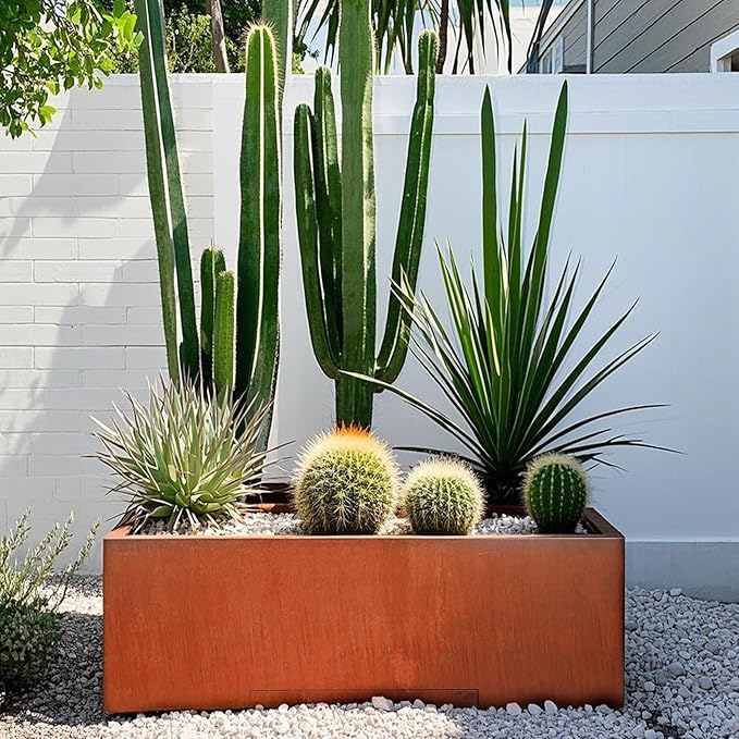 KOL Corten Steel Rectangular Planter Box - 36" Lx12 Wx16 L. Pre-Rusted Weathering Steel Planter, Heavy Duty Rustic Finish Tall Metal Plant Pot, Industrial & Residential Indoor Outdoor Use,Rusty