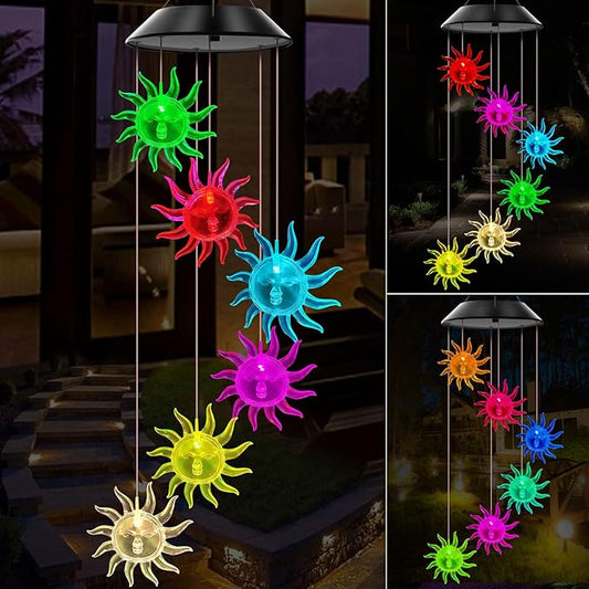 Solar Wind Chimes Outdoor Color Changing Lights, Gift for Women Mom Grandma Sister Best Gifts, Wind Chimes Unique Outdoor Garden Yard Decor (Sunflower)