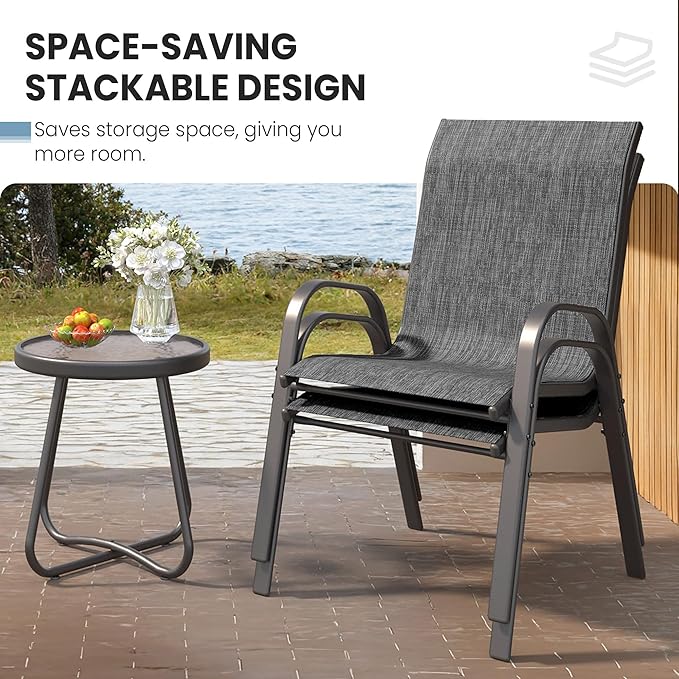 Patio Table and Chairs Set - 3 Piece Outdoor Stackable Dinging Chairs for All Weather,Breathable Garden Furniture for Deck Garden Backyard (Dark Grey)