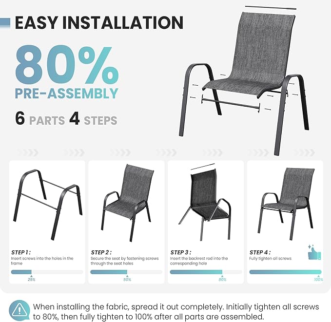 Patio Table and Chairs Set - 3 Piece Outdoor Stackable Dinging Chairs for All Weather,Breathable Garden Furniture for Deck Garden Backyard (Dark Grey)