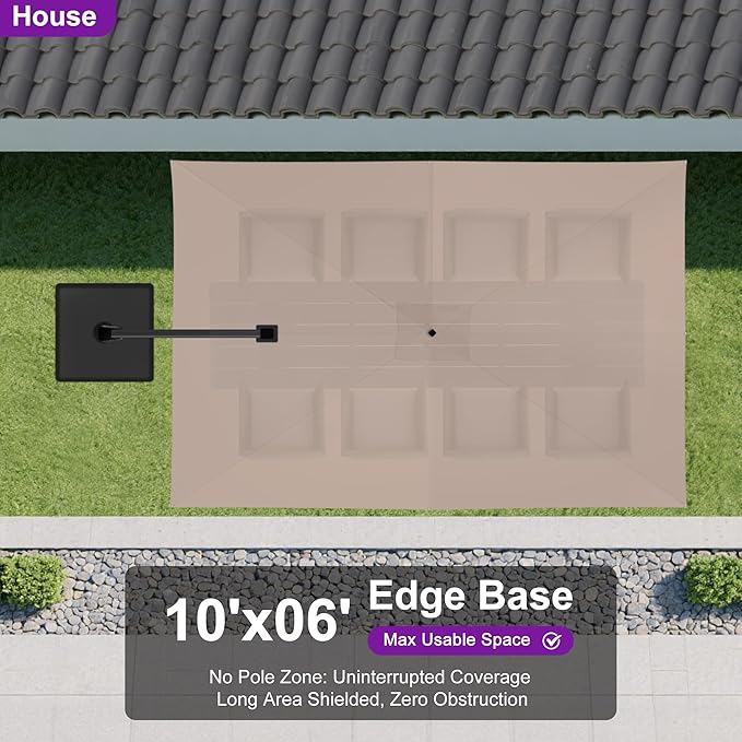 PURPLE LEAF 10' X 6.5' Swivel Outdoor Patio Aluminum Umbrella with Base Left-right Tilting Cantilever Offset Umbrella with UV Resistant Heavy Duty Fabric for Deck Pool Patio Backyard, Sand Dune