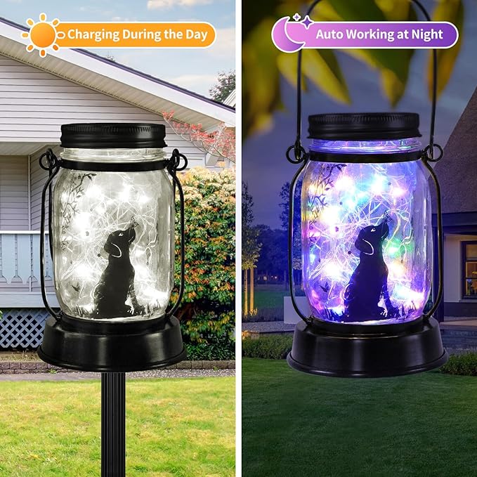 kyoryuger Dog Solar Colorful Lanterns Dog Lover Gifts for Women Men Dog Lovers Gifts Hanging Dog Lanterns with Stake for Yard Lawn Garden Decor Waterproof Dog Lights Torches