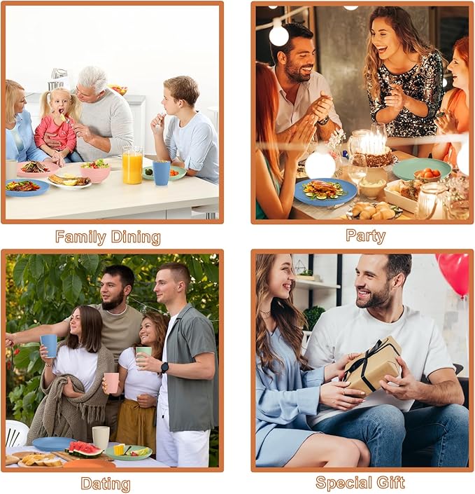 Wheat Straw Dinnerware Sets, Service for 4, Kitchen Plates and Bowls Sets with Dinner Plate/Cereal Bowl/Cup/Fork/Spoon, 20-Piece for Outdoor Camping, RV, Apartment Essentials - Colorful