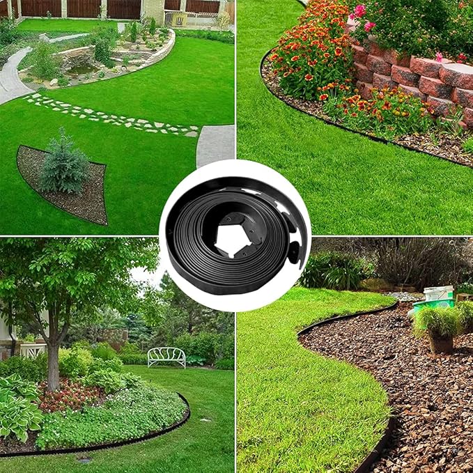 Garden Edging Borders 20FT,Landscape Edging Black[Extra Tall 4IN High] with 30pcs Plastic Stakes, Lawn Edging Flexible DIY Fence for Landscaping,Flower Bed,Grass,Gravel,Tree Surrounding