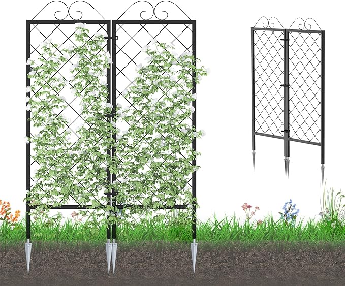 Zhongma 2 Pack Metal Garden Trellises for Climbing Plants, 53.5 Inch Tall Metal Fence Plant Support Trellis for Flower and Vagetable