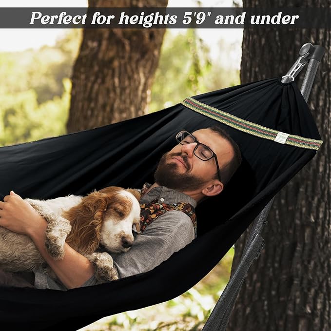 Tranquillo Uniki Collapsible Hammock, Folding Camping Hammock and Stand, 550 lbs Capacity Hammock with Stand, Heavy Duty Folding Hammock for Indoor Outdoor, Black