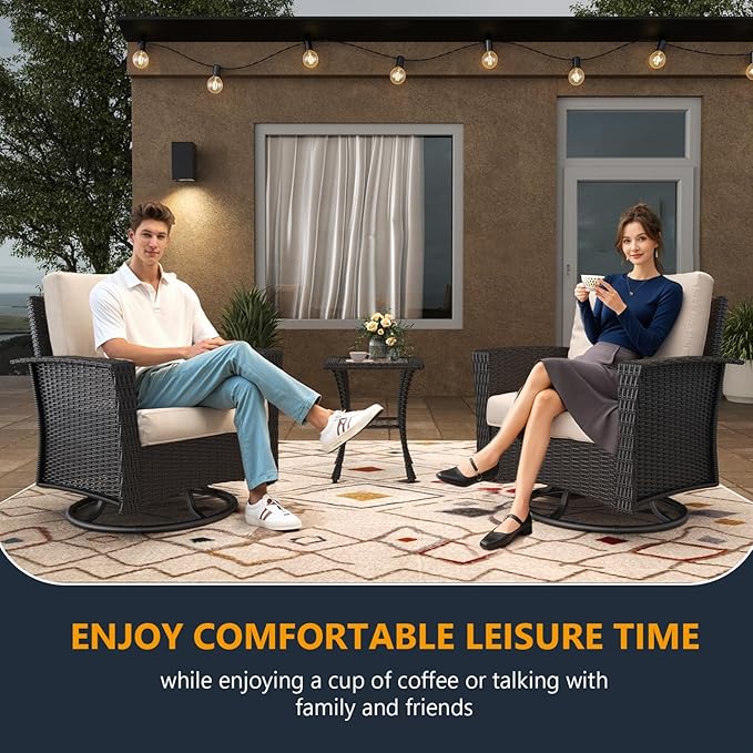 3 Pieces Outdoor Patio Furniture Set, Wicker Patio Sectional Set Conversation Wicker Swivel Chairs with Small Side Table