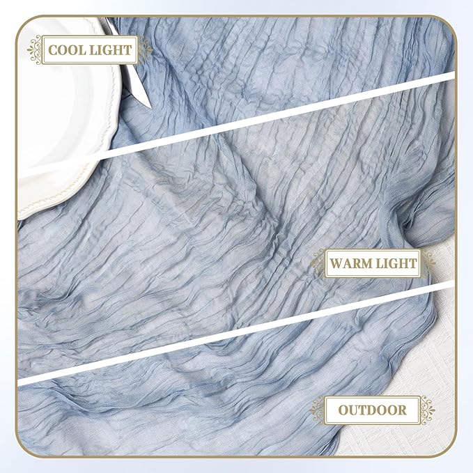 Le courant 3 Pieces Cheesecloth Table Runner Mothers Day 10Ft Cheese Cloth Gauze for Boho Rustic Wedding Baby and Bridal Shower, Birthday Party Table Decor , Home Decorations Dusty Blue