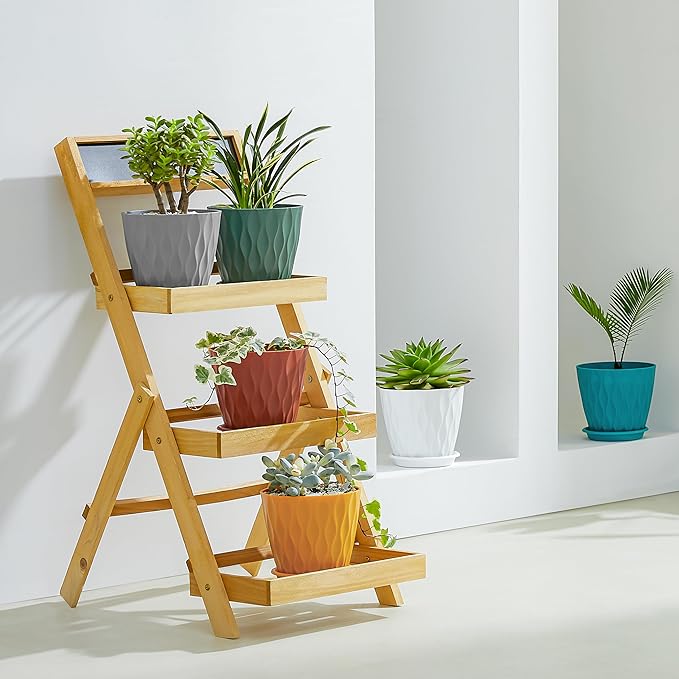 FaithLand 6-Pack 6-Inch Plastic Plant Pots with Saucers | Thickened PP Material, Modern Wave Texture, Enhanced Drainage for Indoor/Outdoor Garden Plants | White Value Set