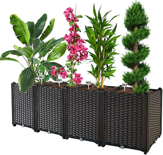 Planter Boxes Outdoor with Drain Outlet Garden Boxes Outdoor Raised Garden Bed for Vegetable Planter Box Heat and Frost Resistance Planters, Brown