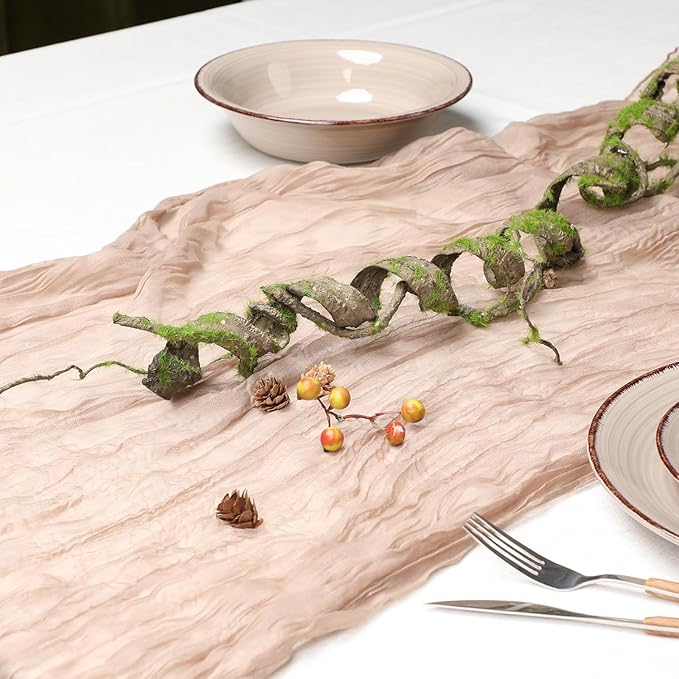 Le courant 10Ft Cheesecloth Table Runner, Rustic Boho Gauze Cheese Cloth Runner Table Runner for Weddings Bridal Baby Shower Birthday Holiday Parties Home Decor, Nude