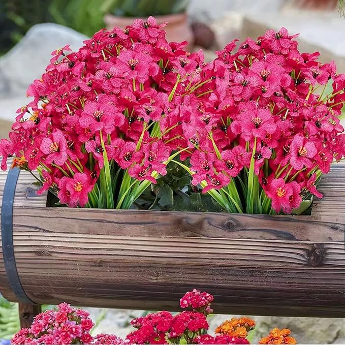 16pcs Outdoor Artificial Flowers UV Resistant Fake Flowers Bulk Artificial Flowers for Decoration Faux Silk Flowers for Garden Porch Window Box Hanging Planter Decorating