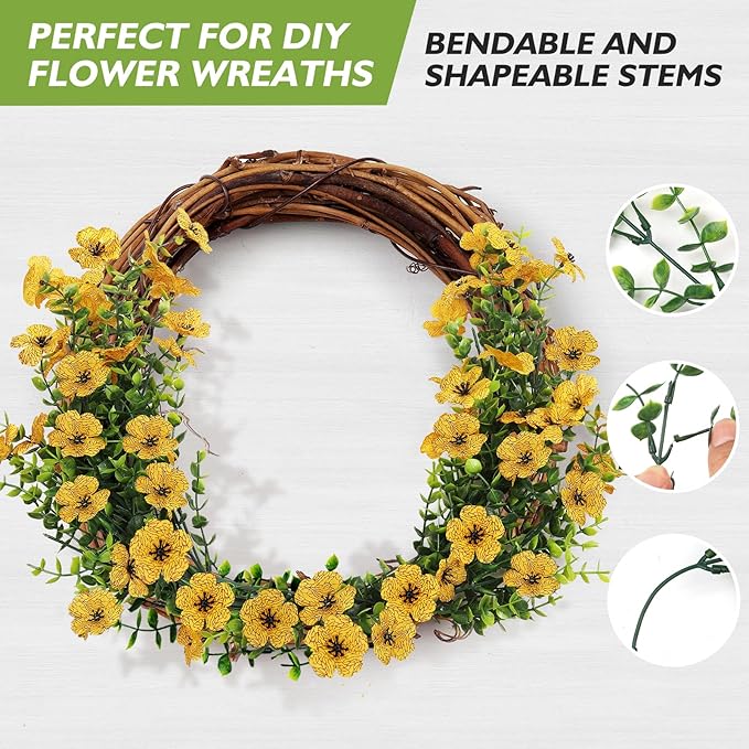 14 Bundles Artificial Flowers UV Resistant for Patio Outdoors Fake Faux Silk Plants Realistic Plastic Flowers Indoors Porch Window Home Decoration (14, Yellow)