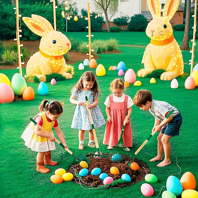 Duckura Kids Gardening Tools Set - 7pcs Garden Tool for Kids with Shovel, Rake, Hoe, Leaf Rake, Outdoor Summer Yard Lawn Digging Weed Toys, Christmas Birthday Gifts for Boys Girls Age 3 4 5 Years Old