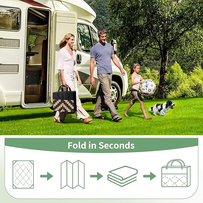 GENIMO Outdoor Rug for Patio Clearance, 9'x18' Waterproof Camping Mat, Reversible Plastic Straw Rugs for RV, Camper, Balcony, Backyard, Picnic, Deck (Black & Brown)