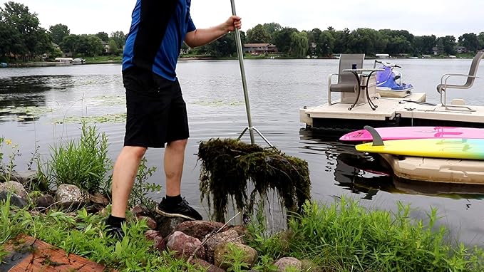 Rake Zilla | Extra-Large Heavy-Duty Lake and Pond Aquatic Weed Rake – 40" Wide Head with 9" Tines | Includes Detachable Float Kit & 25 ft Rope for Scooping, Skimming, and Easy Cleanup in Lakes & Ponds