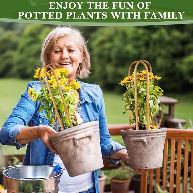 20 Pack Bamboo Trellis, Natural Bamboo Plants Trellis U-Hoop, 16" Garden Trellis with Twist Ties, Bamboo Trellis U-Shape for Climbing Plant Support, Small Potted Plant Trellis for Indoor