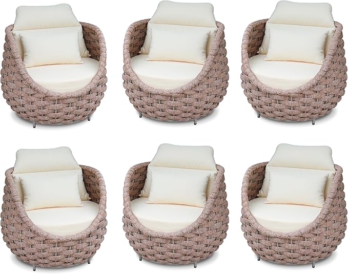 6 PCS Outdoor Accent Chair: Aluminum Woven Rope Patio Chair Modern - Cushioned Single Chair Assembled - All Weather Deck Furniture for 400lbs Porch Lanai Yard Balcony Garden Hotel, Terracotta