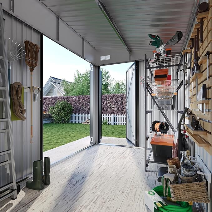 Aoxun 7.5'x4' Triple Door Shed Outdoor Storage Shed with Three Lockable Door for Easily Accessing Metal Storage Cabinet with Slopping Roof for Tools Bicycles Storage for Garden, Backyards (Black)