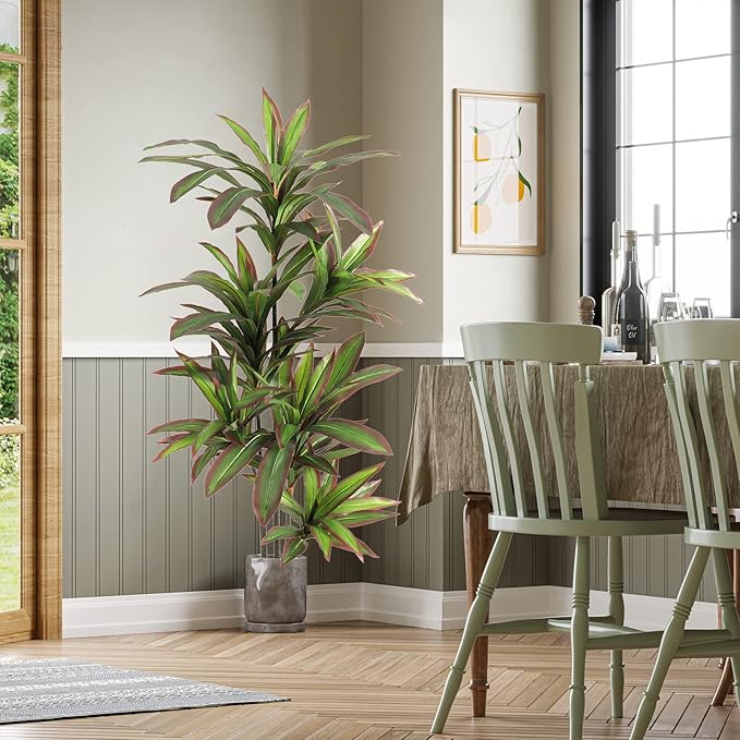 VIAGDO Dracaena Silk Plant Artificial 5ft Faux House Plants with Red Leaf Margin Fake Yucca Palm Trees in Pot Realistic Dragon Tree for Living Room Home Office Decor Indoor Outdoor