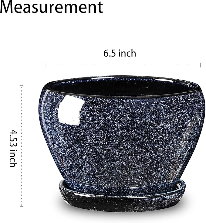 vicrays Ceramic Plant Pots Indoor - 6.5 Inch Planter Pot with Drainage Hole and Saucer for Succulent Orchid Flower Herbs Cactus - Ideal for Gardening Home Desktop Office Decor - Blue