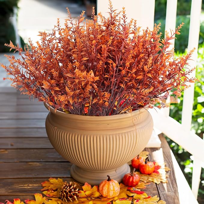 RECUTMS Artificial Fall Outdoor Plants Faux Lavender Flowers Fake Greenery 12 Bundles UV Artificial Flowers for Outside Fake Lavender Plants Faux Greenery for Garden Patios Fall Wedding (Brown)