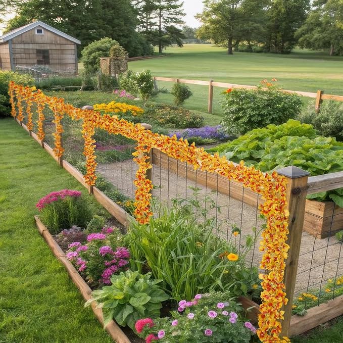 2 Pcs Artificial Bougainvillea Flowers Garland Fake Silk Bougainvilleas Vines Trailing Orange Faux Hanging Flowers Plants Bougainvillea Artificial for Porch Wedding Arch Spring Summer Decor