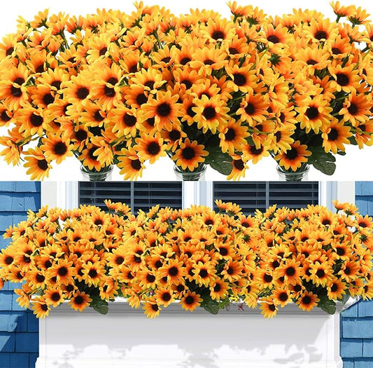 Uieke 24 Bundles Sunflowers Artificial Flowers Daisy Mums 24 Stems Fake Fall Flowers Outdoor UV Resistant No Fade Shrubs for Indoor Outside Home Wedding Office DIY Garden Fall Décor (Yellow)