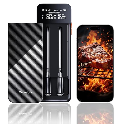 GoveeLife Bluetooth Wireless Meat Thermometer with 2 Probes, Standalone Digital Base, WiFi Unlimited Range, ±1.8℉ Accuracy, IP68 Waterproof Real Time Monitoring, for Kitchen, BBQ, Grill, Oven, Smoker