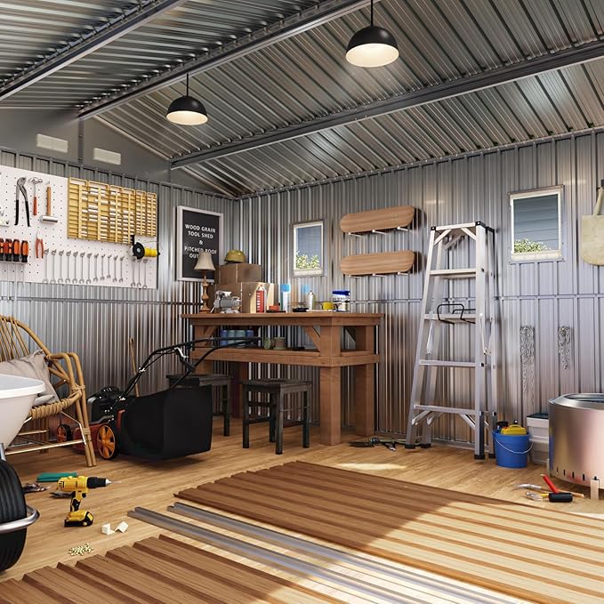 10X12 FT Outdoor Steel Storage Shed with Lockable Doors, 2 Windows, Garden Shed Ideal for Backyard, Patio Storage,Chicken Coop(Wood Panels & Frame Floor Not Included)