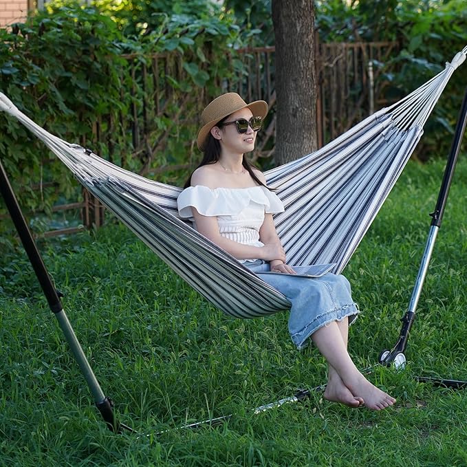 Brazilian Hammock with Tree Straps - Cotton Hammocks Portable Hammock with Carry Bag for Backyard, Porch, Outdoor and Indoor Use