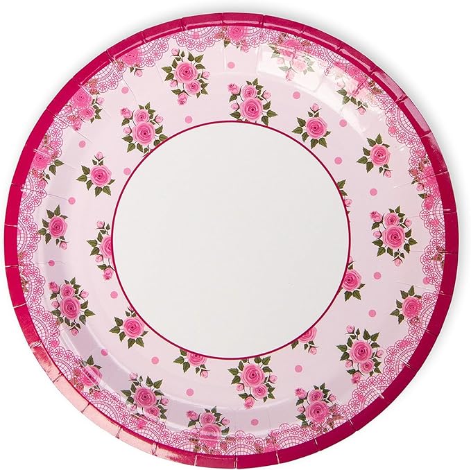 Royal Bluebonnet Rose Paper Plates and Napkins for Birthday Decorations - Set of 24 Sturdy 400 GSM Weighted Spring Paper Plates for Mothers Day, Disposable Floral Party Supplies for Easter Brunch