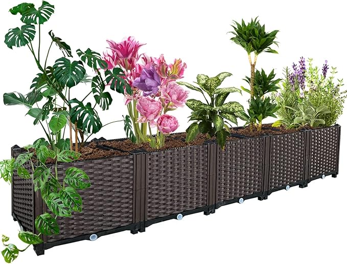 Vegetable Planter Box Large Planters for Outdoor Plants Garden Box with Drain Outlet for Flower/Herbs, Patio-Balcony-Backyard with Easy Assembly
