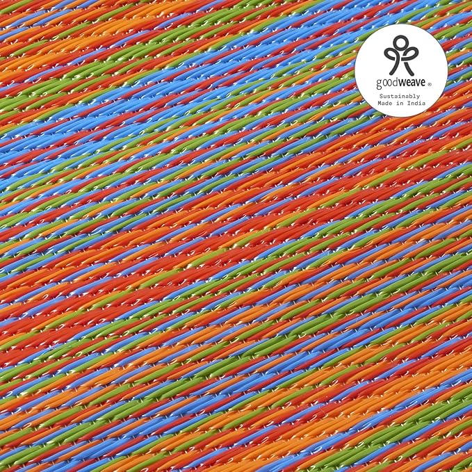 Fab Habitat Outdoor Rug - Waterproof, Fade Resistant, Crease-Free - Premium Recycled Plastic - Striped - Large Patio, Deck, Sunroom, Camping, RV - Cancun - Multicolor - 6 x 9 ft
