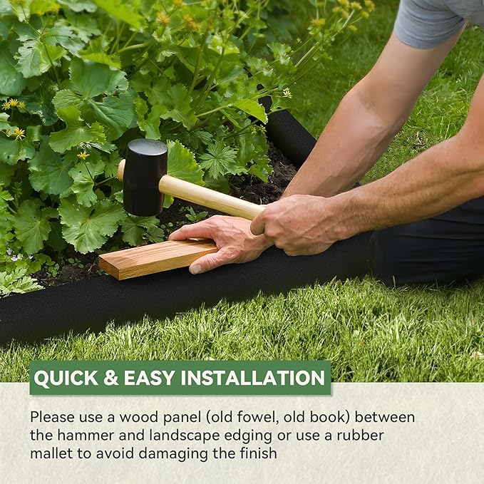 Landscape Edging Kit, 6PCS 40" L x 12.5" H Galvanized Bendable Metal Garden Edging for Lawn Yard, Coated Bendable Metal Strips, No-Dig Hammer-in Edging Border w/Clips（20ft）