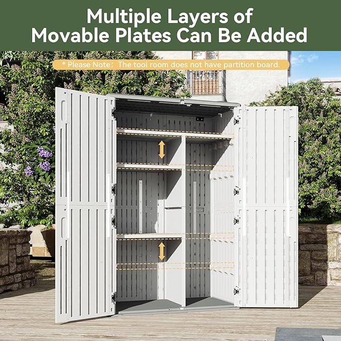 Aoxun Outdoor Storage Shed, 64 Cu.Ft Vertical Storage Sheds Outdoor with Floor, Outdoor Waterproof Storage Cabinet for Garage Storage, Pool Storage, Bike Shed, Garden Shed (White)