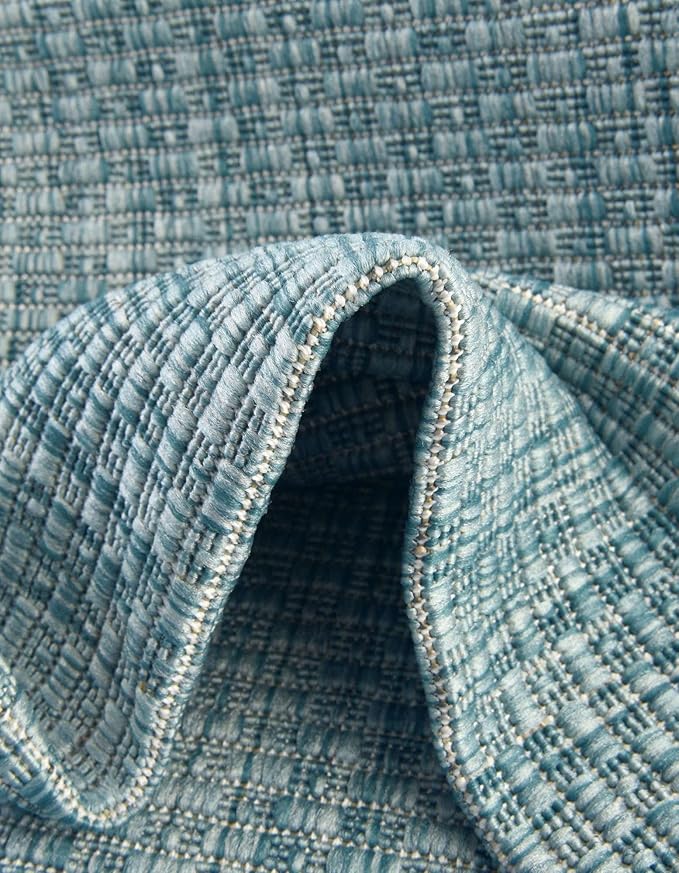 Unique Loom Collection Casual Transitional Solid Heathered Indoor/Outdoor Flatweave Area Rug (10' 8" Round, Aquamarine/Ivory)