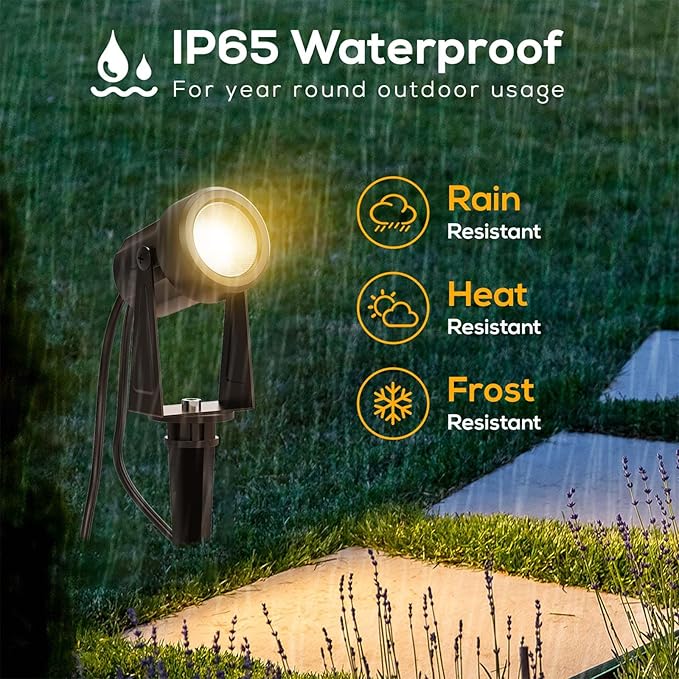 Banord Outdoor Landscape Lighting, 10 Pack Low Voltage LED Spot Lights with Transformer, IP65 Waterproof, 2700K Warm White for Yard, Garden, Lawn, Plants