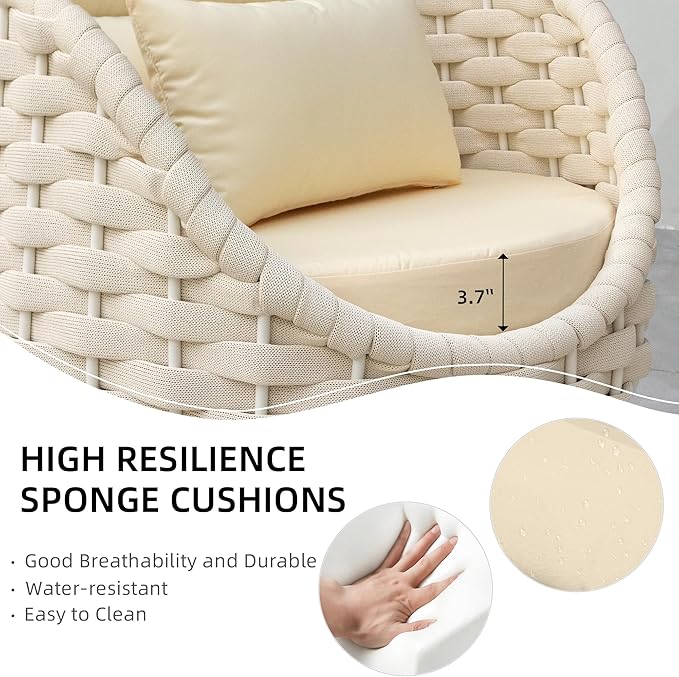 5-Piece Aluminum Patio Furniture Set, Olefin Rope Modern Outdoor Conversation Set Sectional Sofa with Water Repellent Thick Cushions and Coffee Table for Balcony, Garden, Beige