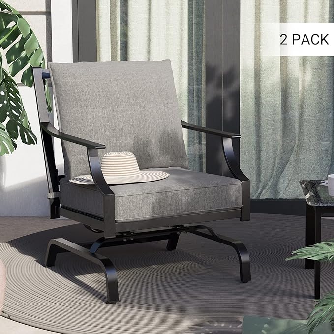 Grand patio 2-Piece Patio Furniture Sets Patio Chair Motion Chairs Set Chat Set with Grey Cushions, Shake of 5-10°, Matched with Different Types of Tables